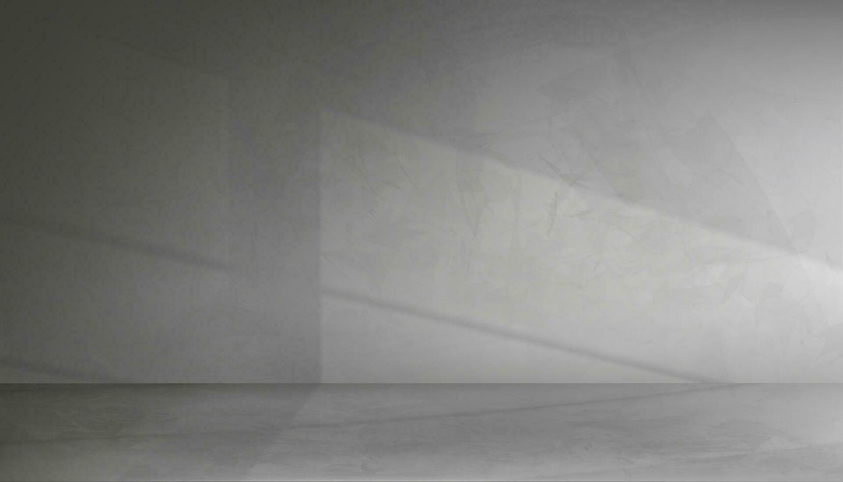 studio bakgrund vägg grå cement med golv mark, betong vägg textur med ljus, skugga fönster effekt,vecor 3d bakgrund tömma rum attrapp med kopia Plats, baner för kosmetisk produkt presentation vektor