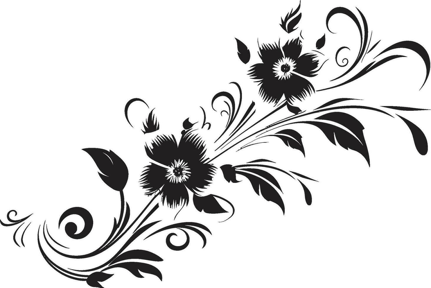 bläckig botanisk silhuetter svart ikoniska logotyp design elegant blommig sammansättning hand återges vektor ikon