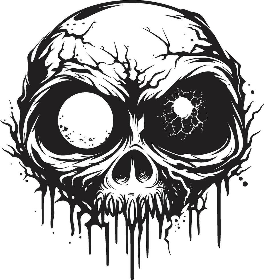 skräckinjagande kranium svart kuslig skalle logotyp läskigt zombie lysa skarpt vektor skrämmande huvud design