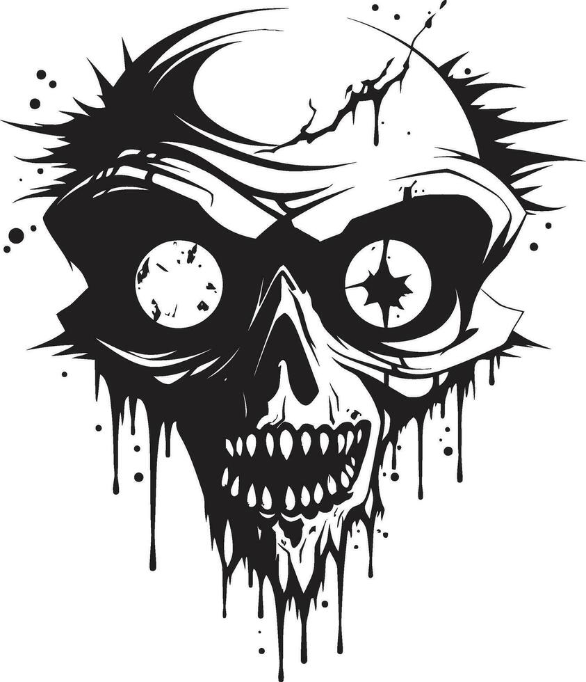 skrämmande zombie profil kuslig skalle emblem olycksbådande Skräck flin svart vektor skalle