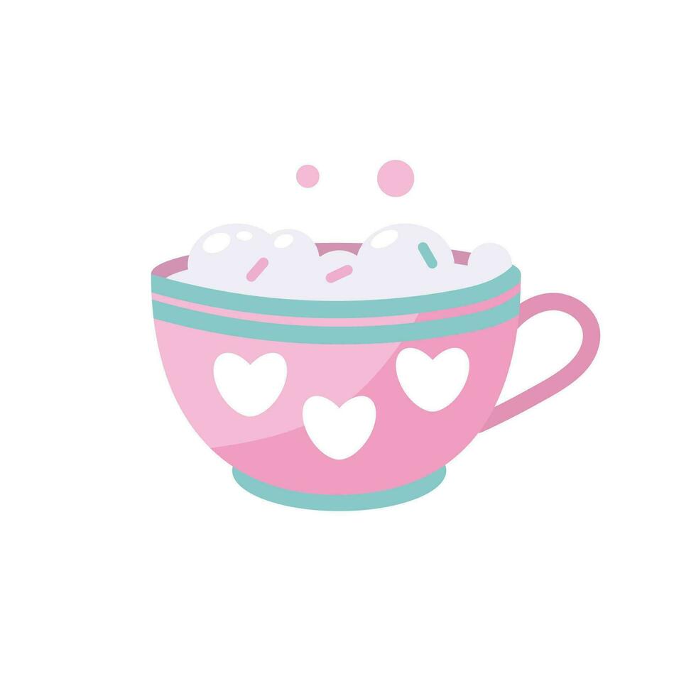 Tasse von Kaffee oder Tee mit Herzen Vektor Illustration im eben Stil