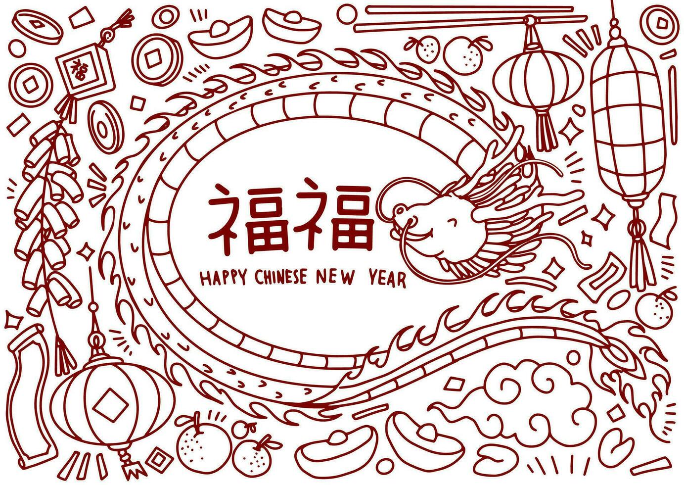 uppsättning av kinesisk ny år klotter isolerat på vit bakgrund vektor