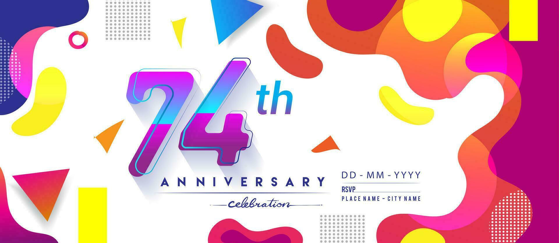 74: e år årsdag logotyp, vektor design födelsedag firande med färgrik geometrisk bakgrund och cirklar form.
