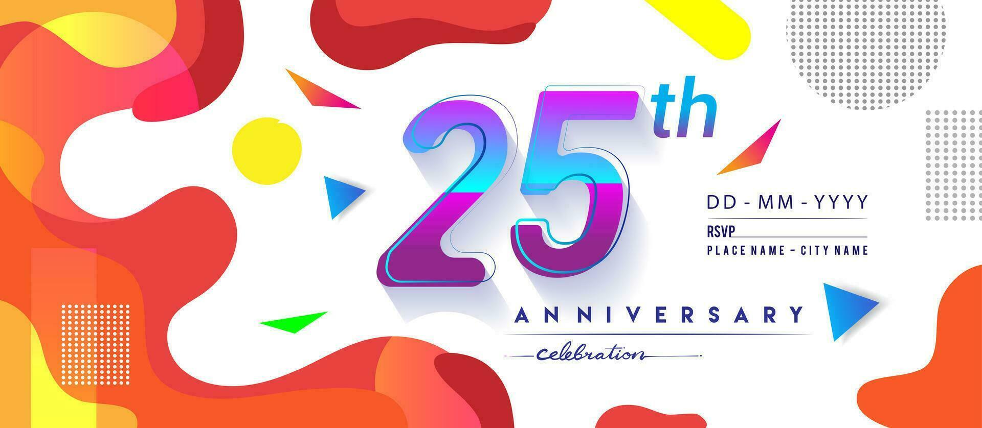 25 Jahre Jahrestag Logo, Vektor Design Geburtstag Feier mit bunt geometrisch Hintergrund und Kreise Form.