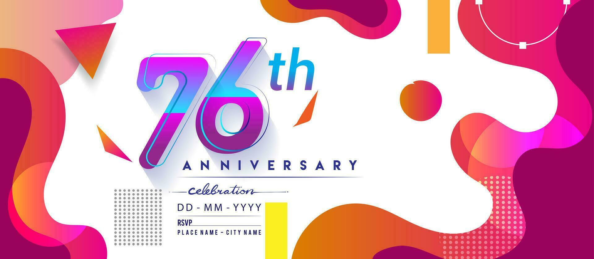 76: e år årsdag logotyp, vektor design födelsedag firande med färgrik geometrisk bakgrund och cirklar form.