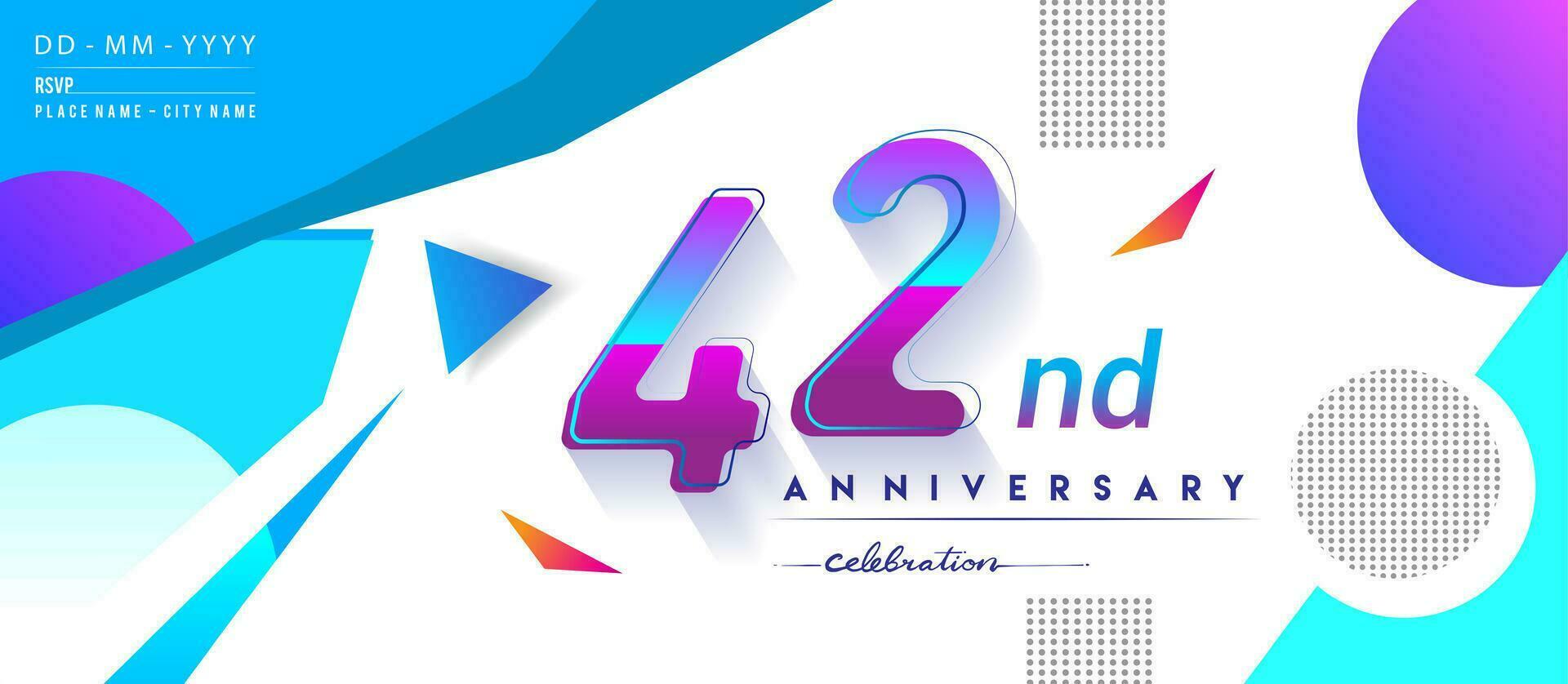 42 .. Jahre Jahrestag Logo, Vektor Design Geburtstag Feier mit bunt geometrisch Hintergrund und Kreise Form.