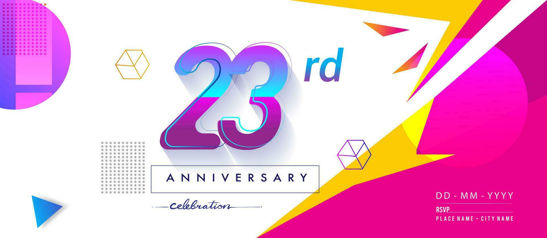 23 .. Jahre Jahrestag Logo, Vektor Design Geburtstag Feier mit bunt geometrisch Hintergrund und Kreise Form.