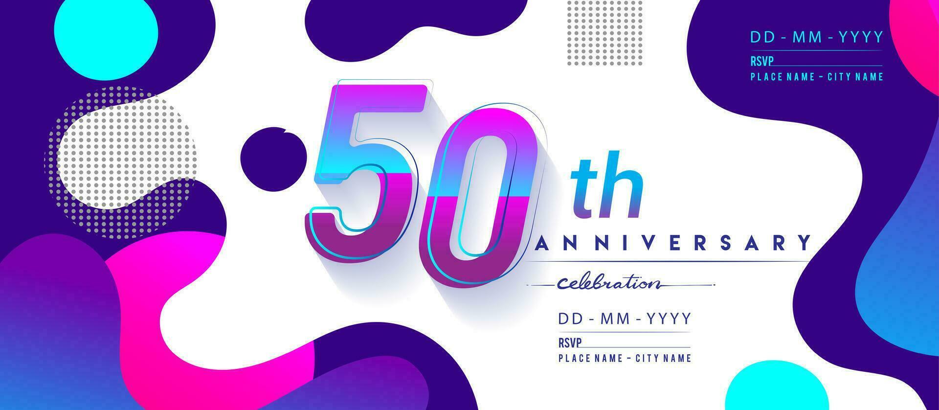 50 .. Jahre Jahrestag Logo, Vektor Design Geburtstag Feier mit bunt geometrisch Hintergrund und Kreise Form.