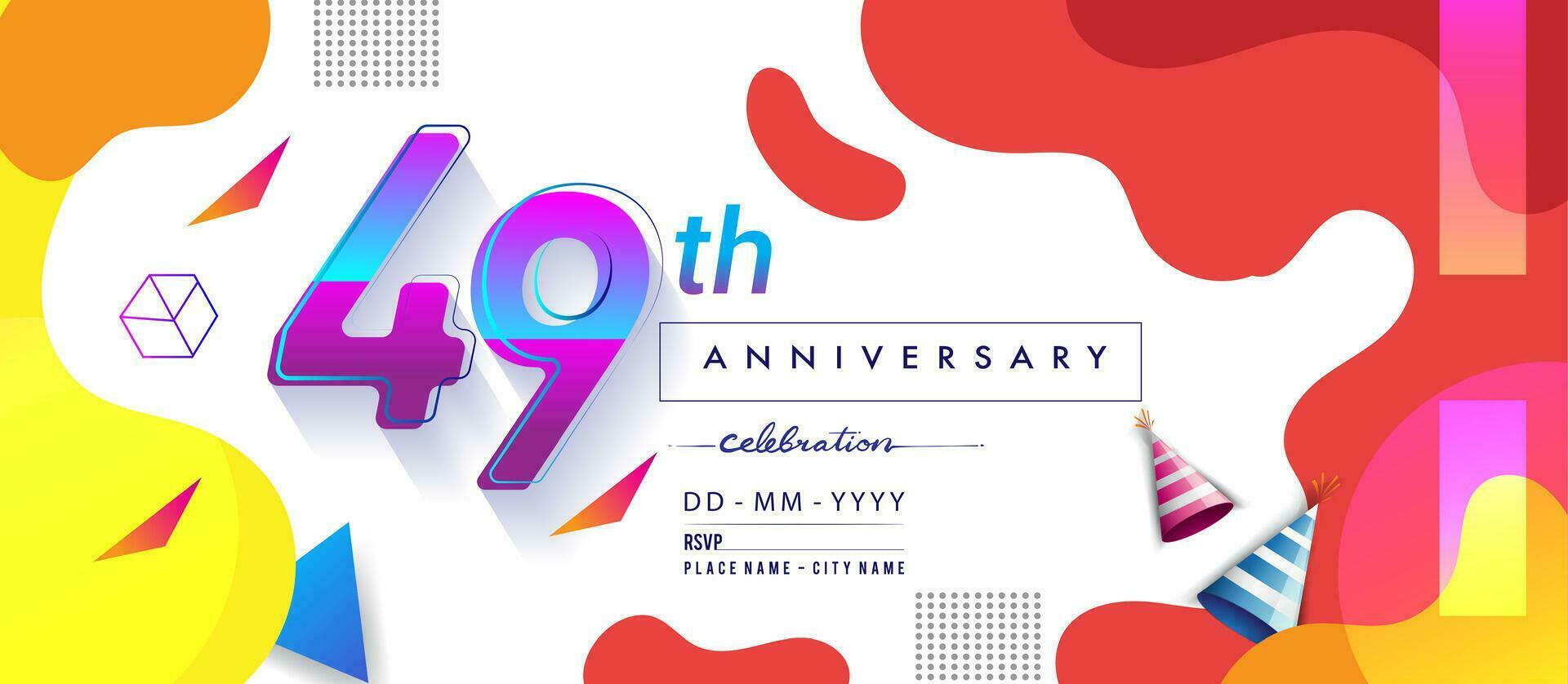 49: e år årsdag logotyp, vektor design födelsedag firande med färgrik geometrisk bakgrund och cirklar form.