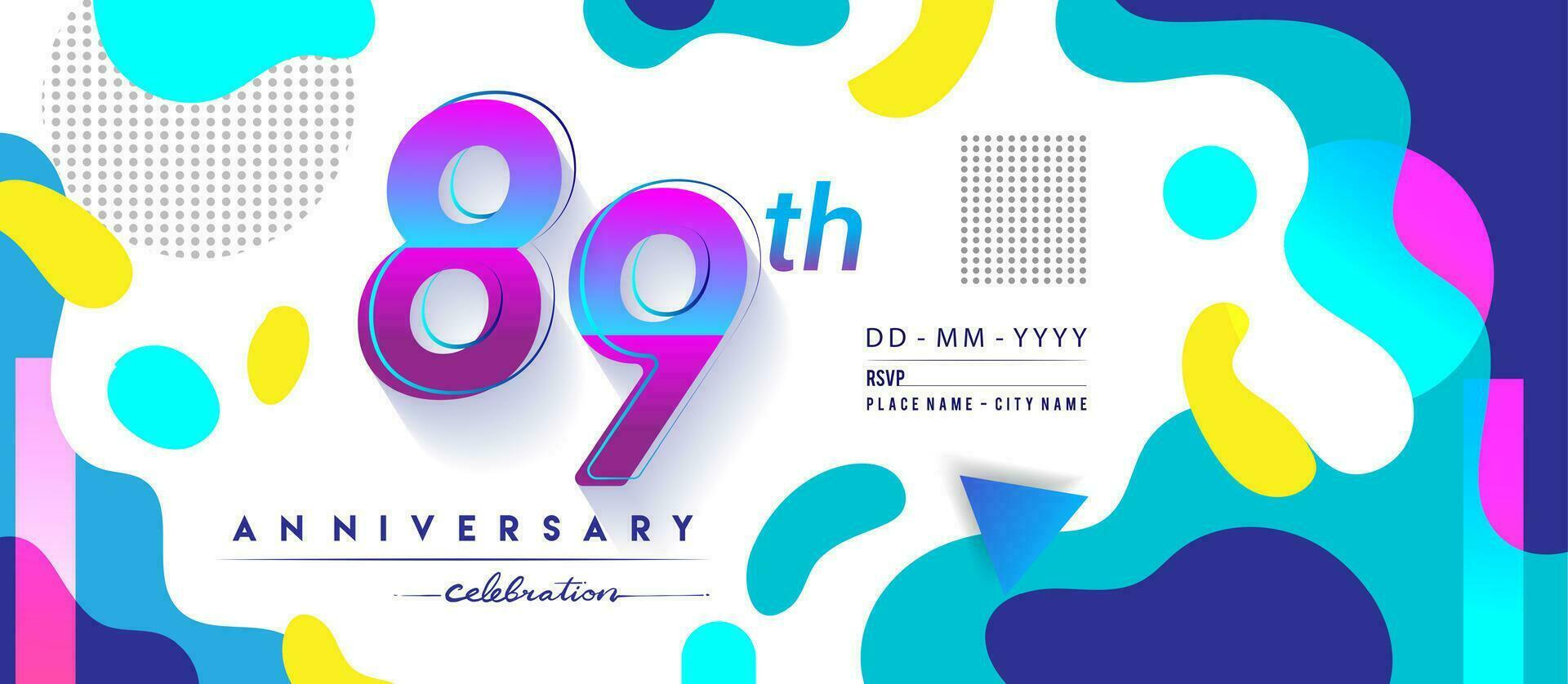 89 .. Jahre Jahrestag Logo, Vektor Design Geburtstag Feier mit bunt geometrisch Hintergrund und Kreise Form.