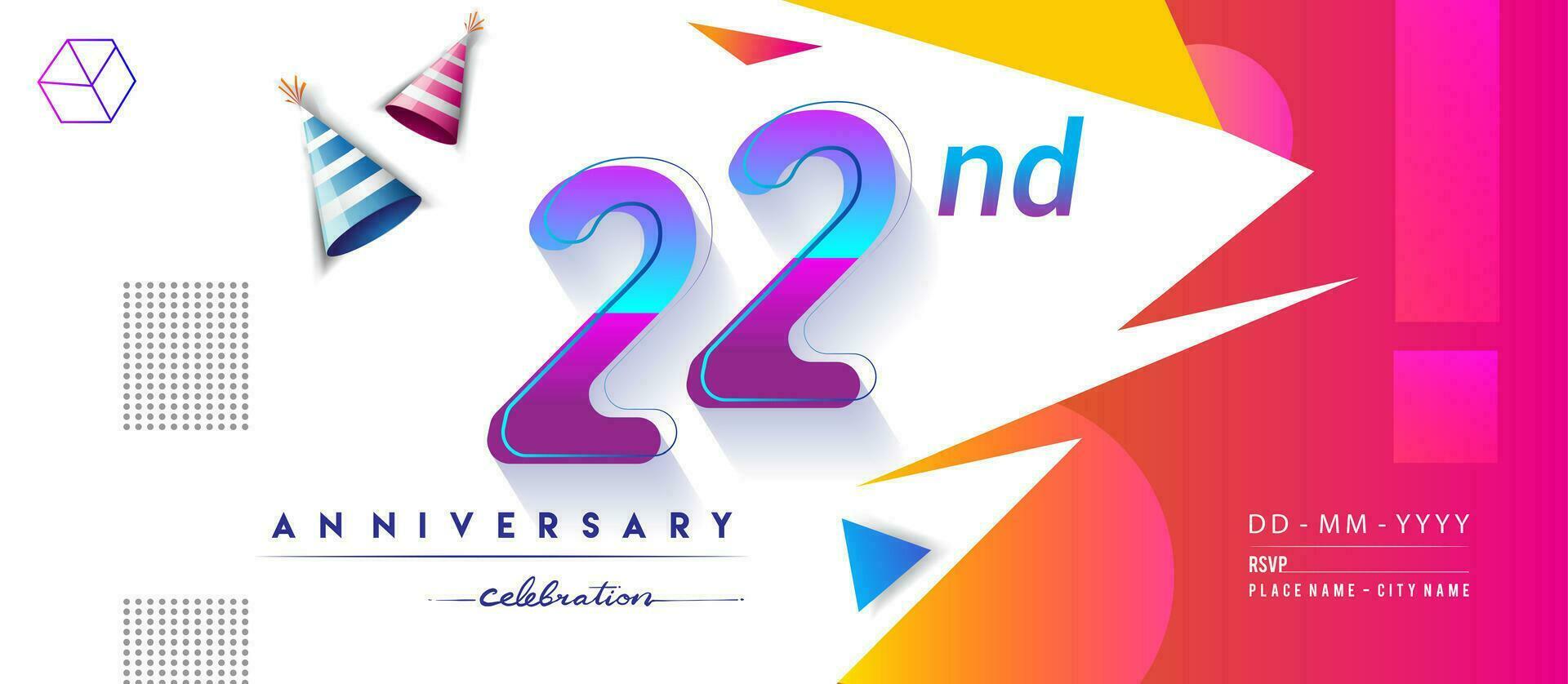 22 Jahre Jahrestag Logo, Vektor Design Geburtstag Feier mit bunt geometrisch Hintergrund und Kreise Form.