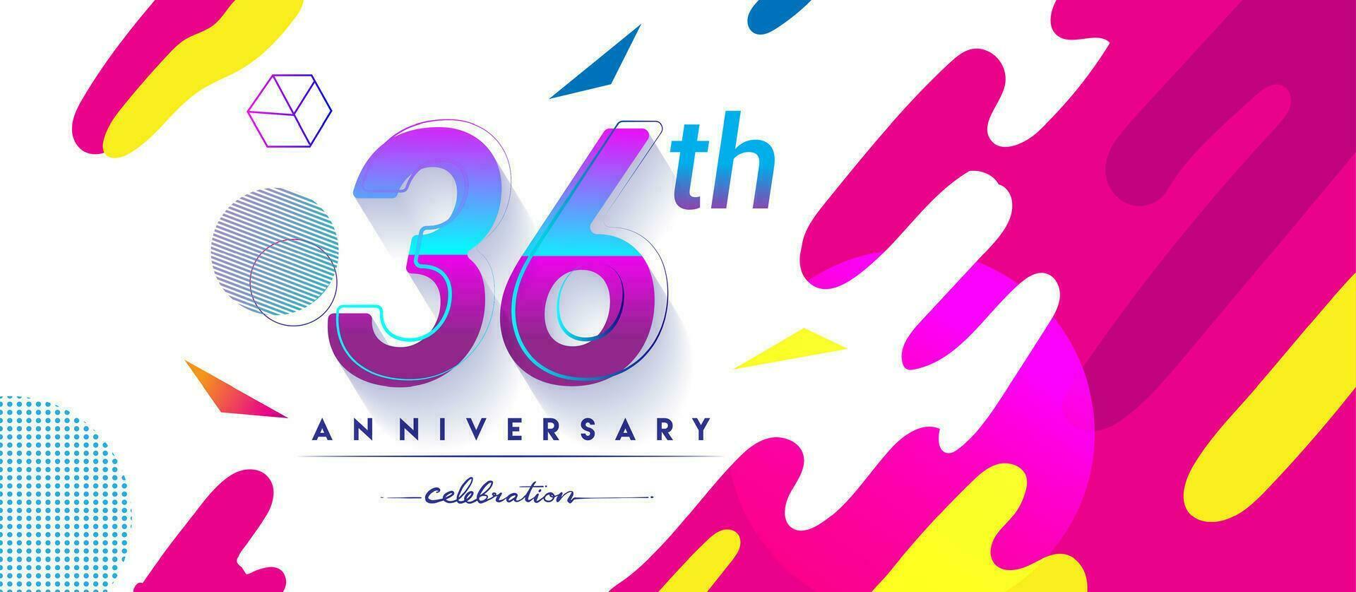 36: e år årsdag logotyp, vektor design födelsedag firande med färgrik geometrisk bakgrund och cirklar form.