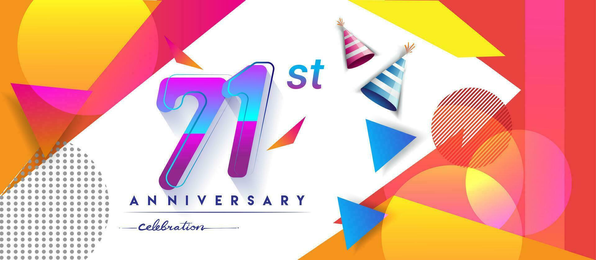 71 Jahre Jahrestag Logo, Vektor Design Geburtstag Feier mit bunt geometrisch Hintergrund und Kreise Form.