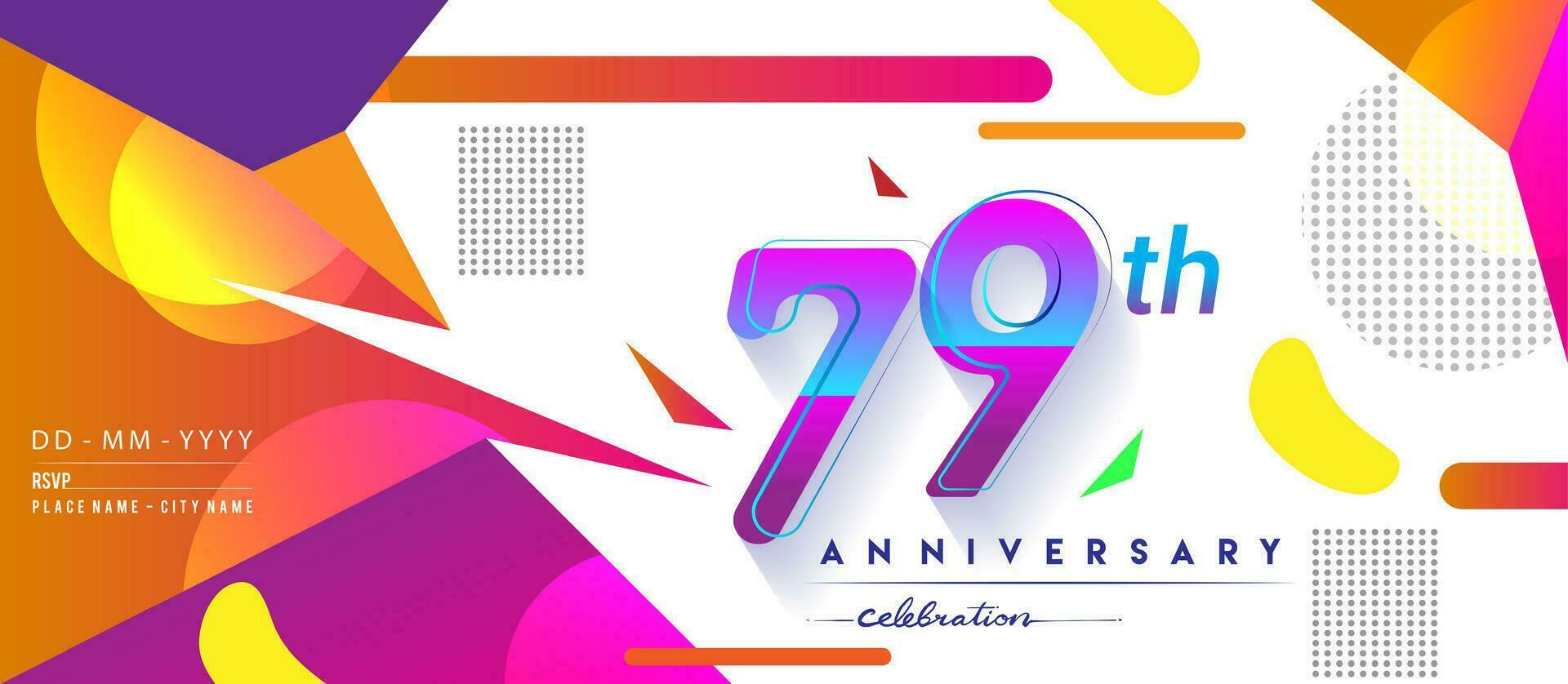 79 .. Jahre Jahrestag Logo, Vektor Design Geburtstag Feier mit bunt geometrisch Hintergrund und Kreise Form.
