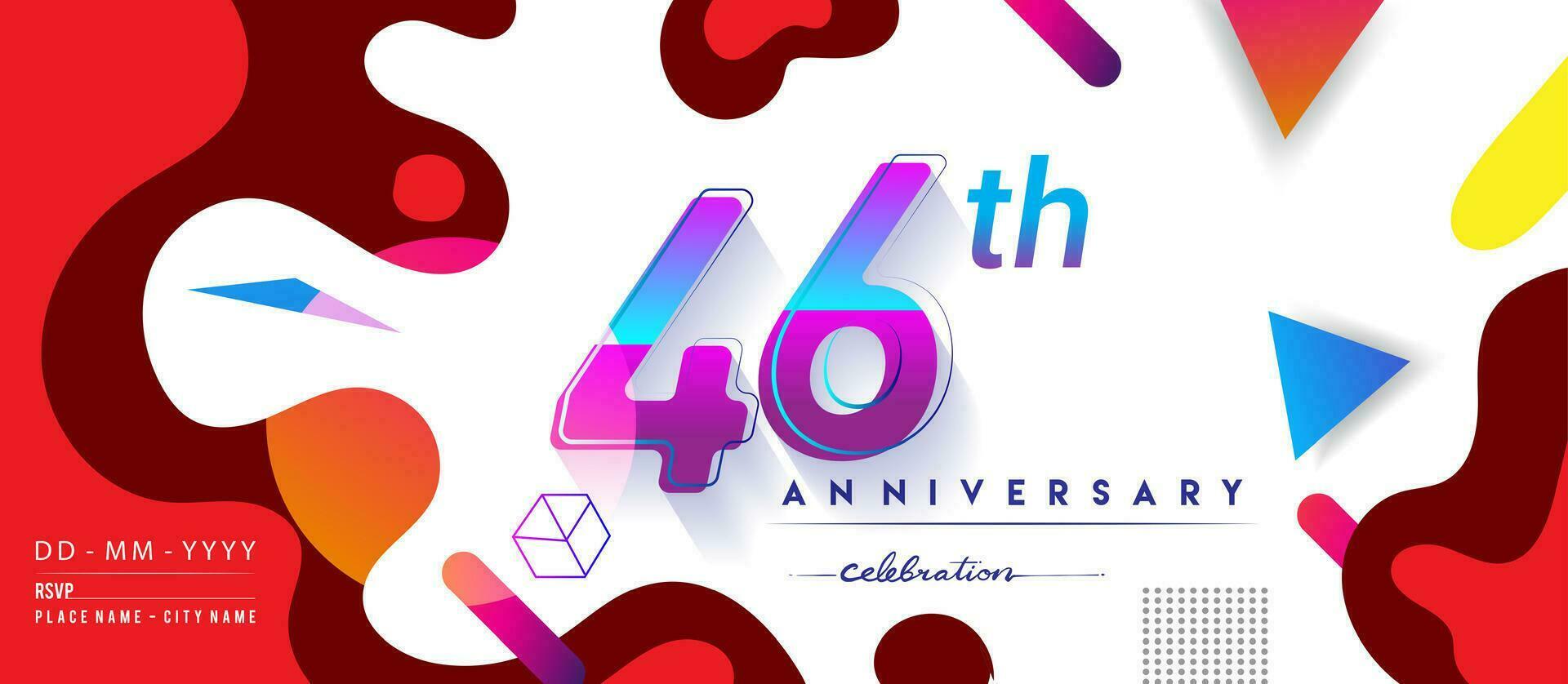 46 .. Jahre Jahrestag Logo, Vektor Design Geburtstag Feier mit bunt geometrisch Hintergrund und Kreise Form.