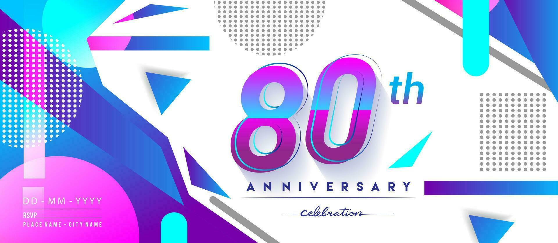 80 .. Jahre Jahrestag Logo, Vektor Design Geburtstag Feier mit bunt geometrisch Hintergrund und Kreise Form.