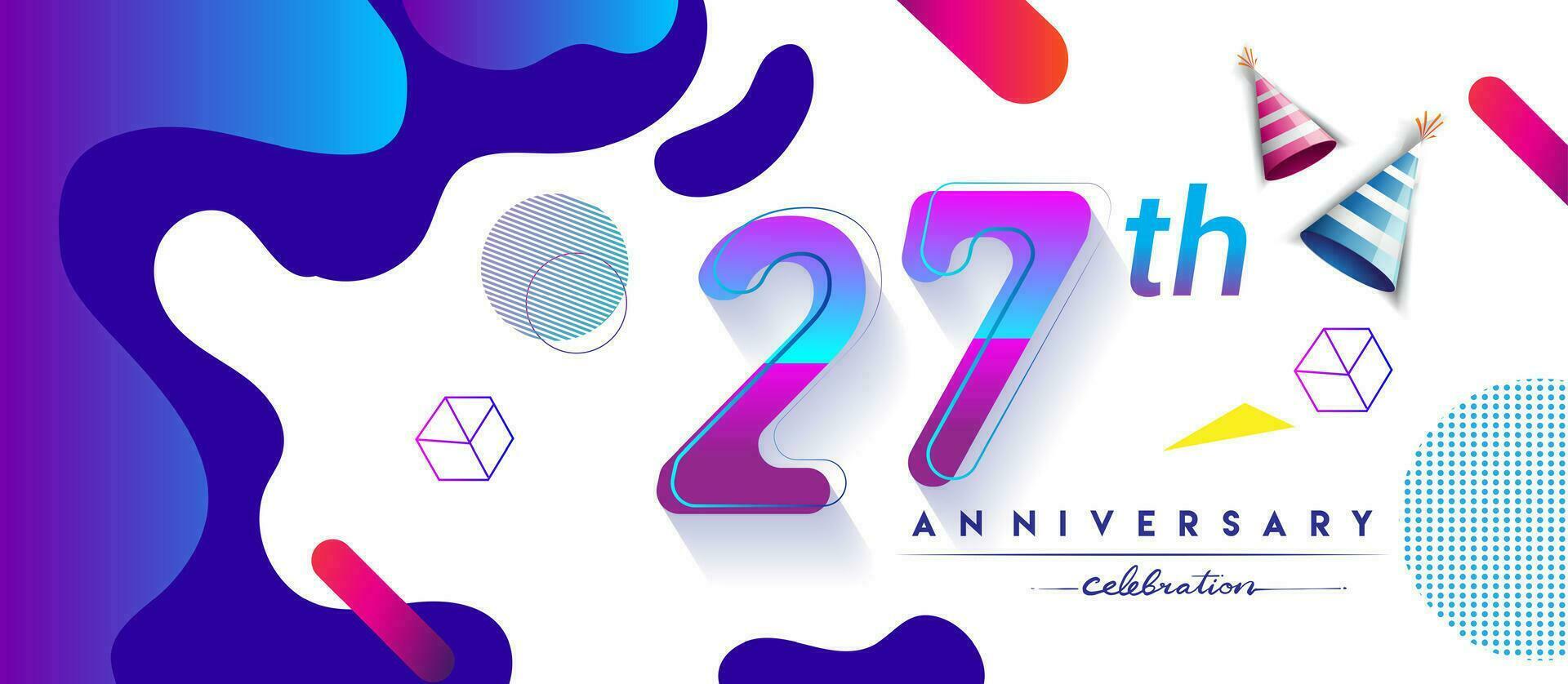 27 .. Jahre Jahrestag Logo, Vektor Design Geburtstag Feier mit bunt geometrisch Hintergrund und Kreise Form.