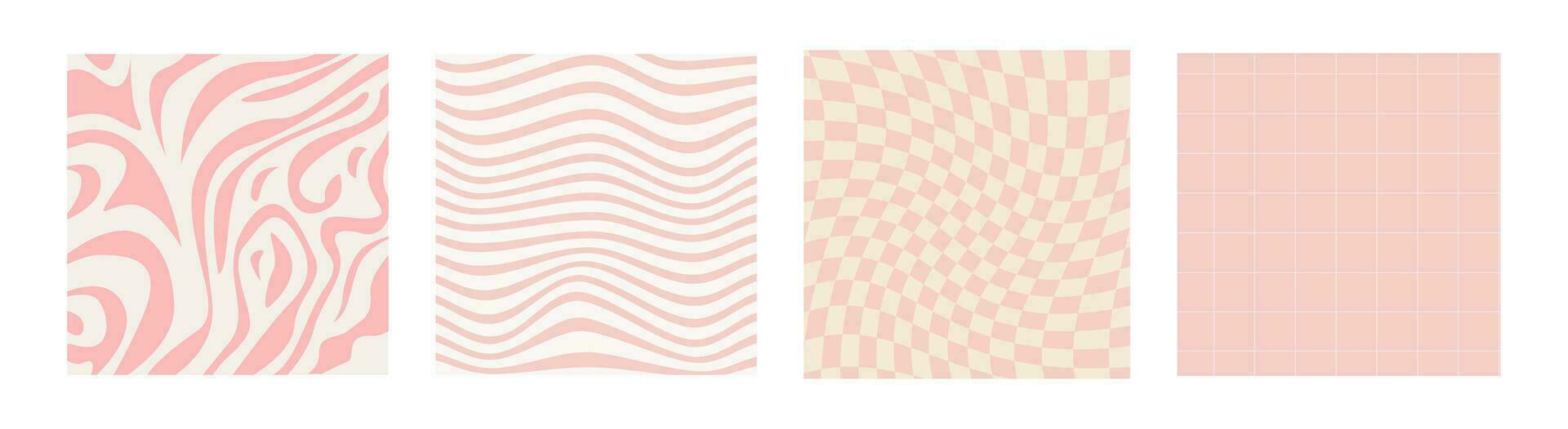 häftig skraj fyrkant bakgrunder i rosa Färg. valentine dag. uppsättning av enkel abstrakt häftig mönster i retro 60s 70s psychedelic stil. vektor tapet samling för skriva ut mallar eller textil.