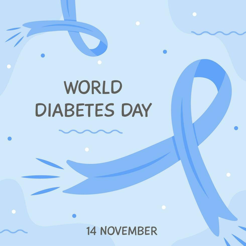 Sozial Medien Platz Banner Vorlage zum Welt Diabetes Tag. Blau Band wie Symbol von hoch Blut Zucker Bewusstsein. Gruß Karte. Vektor eben Stil Illustration.