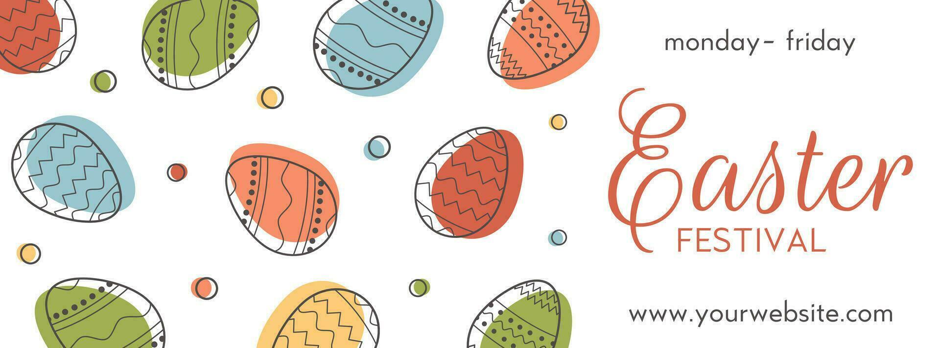 festlig ram mall med trendig skisse geometrisk mönster på påsk ägg. dekorativ horisontell baner med påsk ägg på blå bakgrund. vektor gräns för Semester med plats för text.