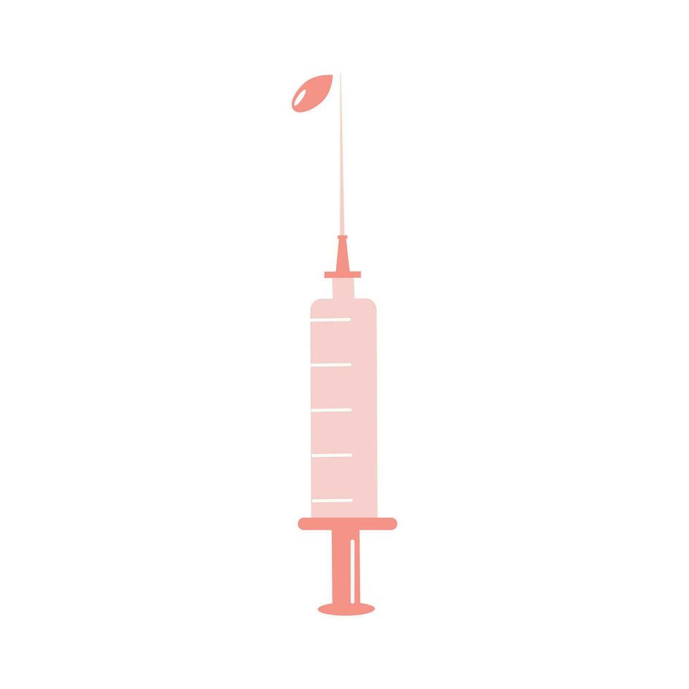 Verhütungsmittel hormonell Injektion. Rosa Spritze mit Impfstoff zum Immunisierung Behandlung. covid Impfung. Vektor Illustration isoliert auf Hintergrund.