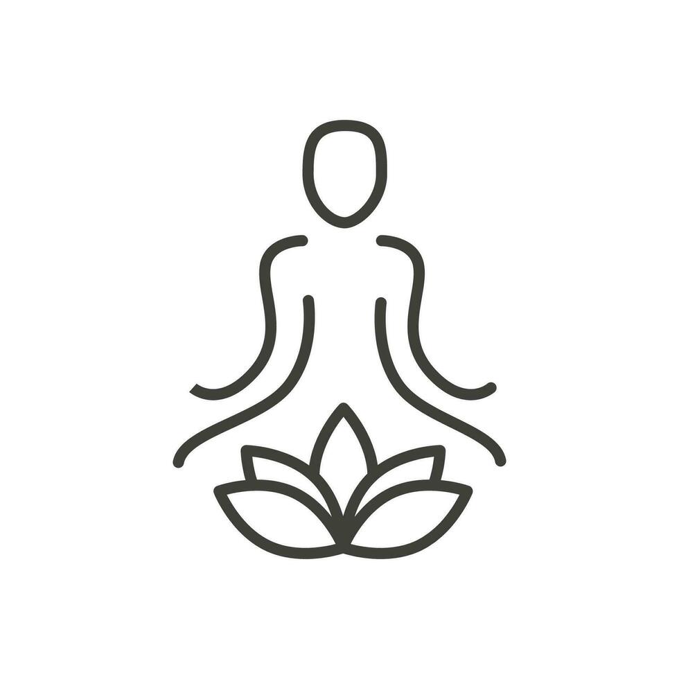 mediterar silhuett med aura energi fält. yoga och meditation symbol. logotyp mall för meditation, buddist eller andlig välbefinnande Centrum. enkel vektor översikt ikon.