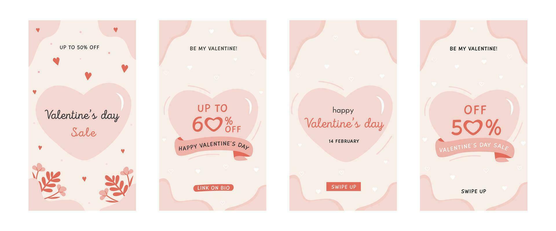 Lycklig hjärtans dag vertikal kort. trendig abstrakt konst mallar, banderoller, affischer, omslag design mallar, social media berättelser bakgrundsbilder. vektor uppsättning av valentines dag försäljning abstrakt bakgrunder.