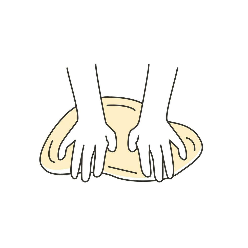 uppsättning av knådning deg händer. hemlagad bageri. framställning surdeg bröd. instruktion för bakning recept. platt vektor hand dragen klotter stil isolerat på vit illustration för kokbok eller matlagning blogg.