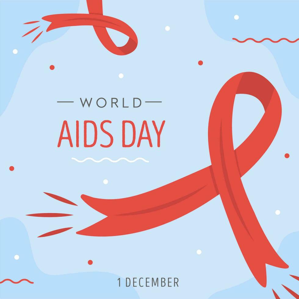 värld AIDS dag kort. röd medvetenhet band. HIV och AIDS symbol eller emblem. social media posta eller baner mall. vektor illustration i platt stil.