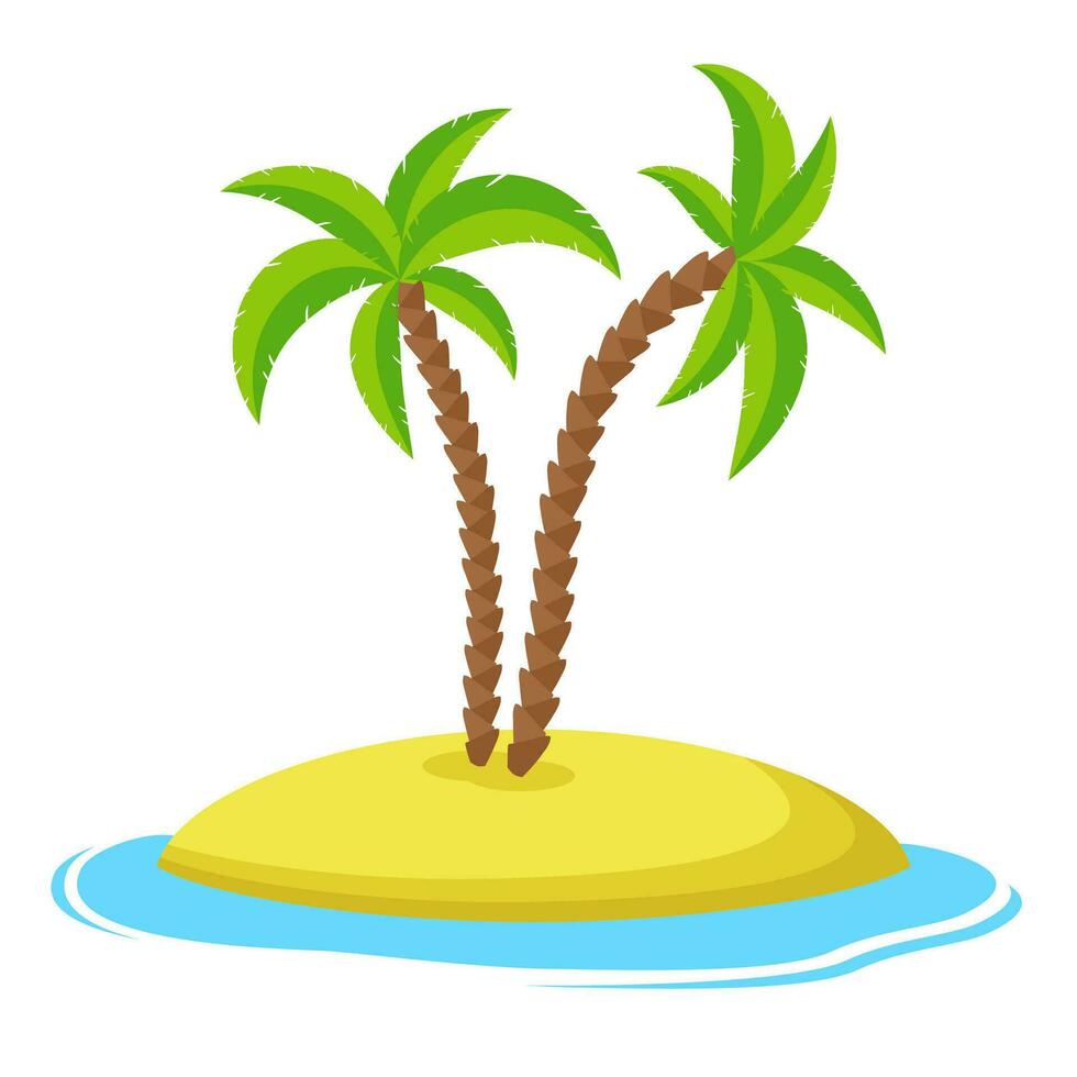 ö med handflatan träd isolerad på vit bakgrund, sommar semester Semester tropisk hav, vektor illustration