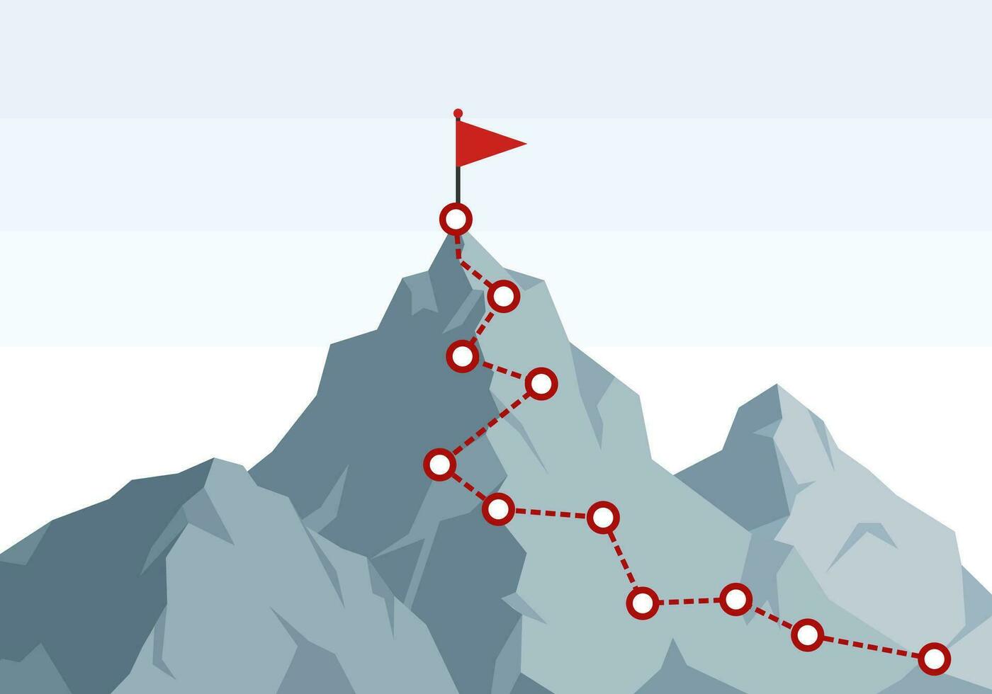 Berg Klettern Route zu Gipfel. Wandern Ausflug zu das oben von das Berg Reise Weg. Route Herausforderung Infografik Werdegang oben Tor Wachstum planen Reise zu Erfolg. Geschäft Klettern Vektor Konzept