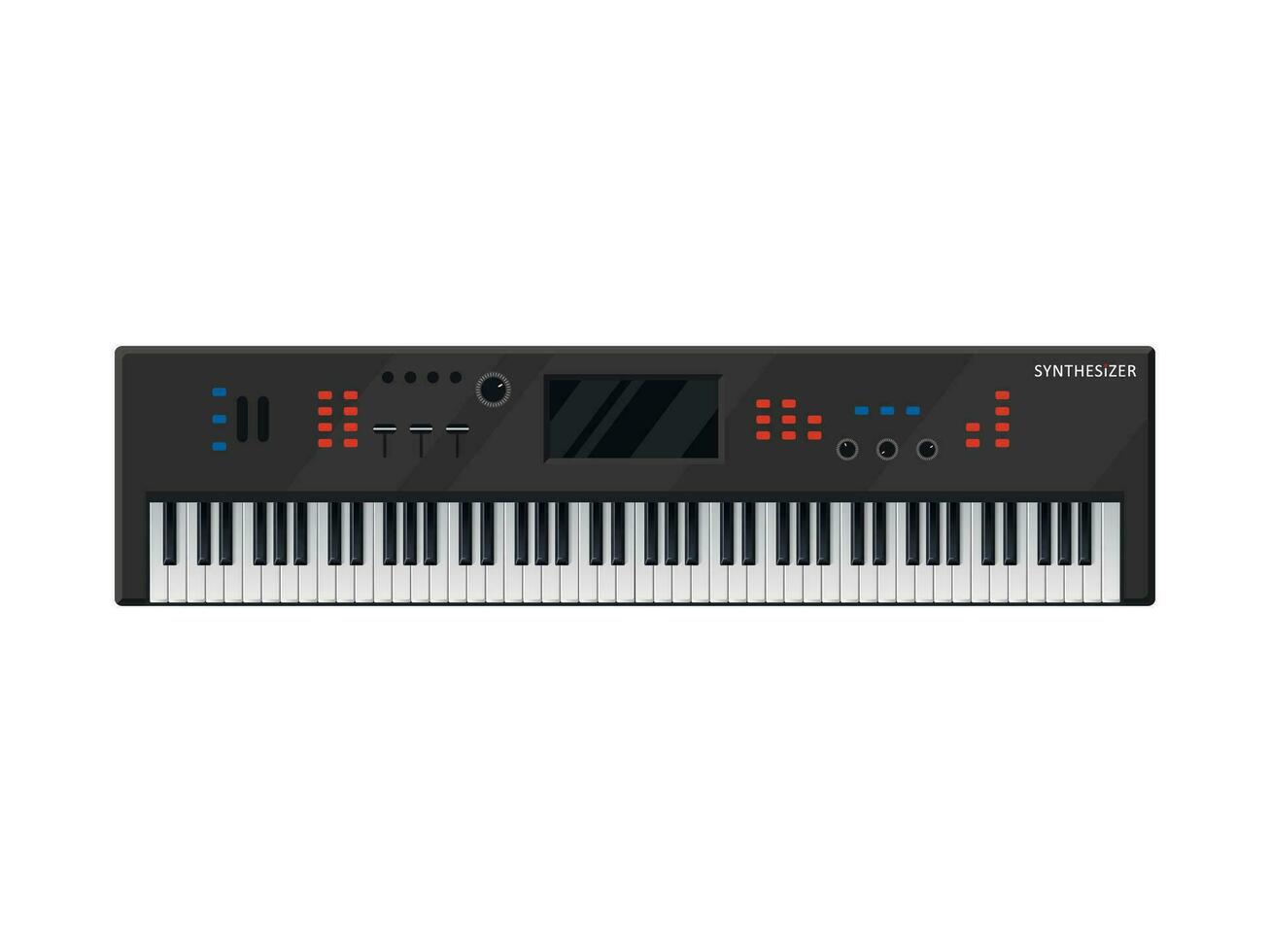 Musik- Synthesizer Tastatur isoliert auf Weiß Hintergrund. Klavier Musical Instrumente. elektronisch Maschine dj Ausrüstung Techno. Digital Instrument Symbol Produzent Aufzeichnung Stereo. Studio Rührgerät Ausgleich. vektor