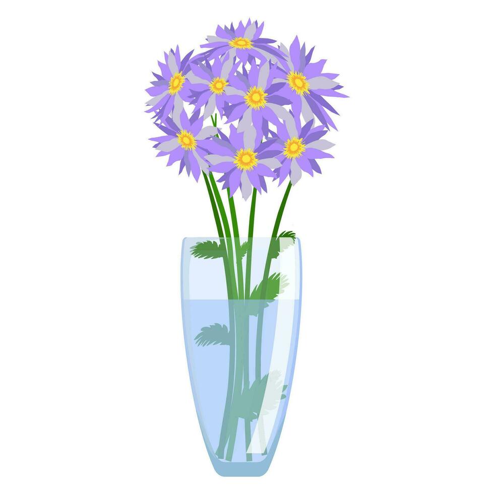 glas vas med blommor vektor isolerat på vit bakgrund. modern transparent tillverkad av glas vas eller kopp. vektor illustration