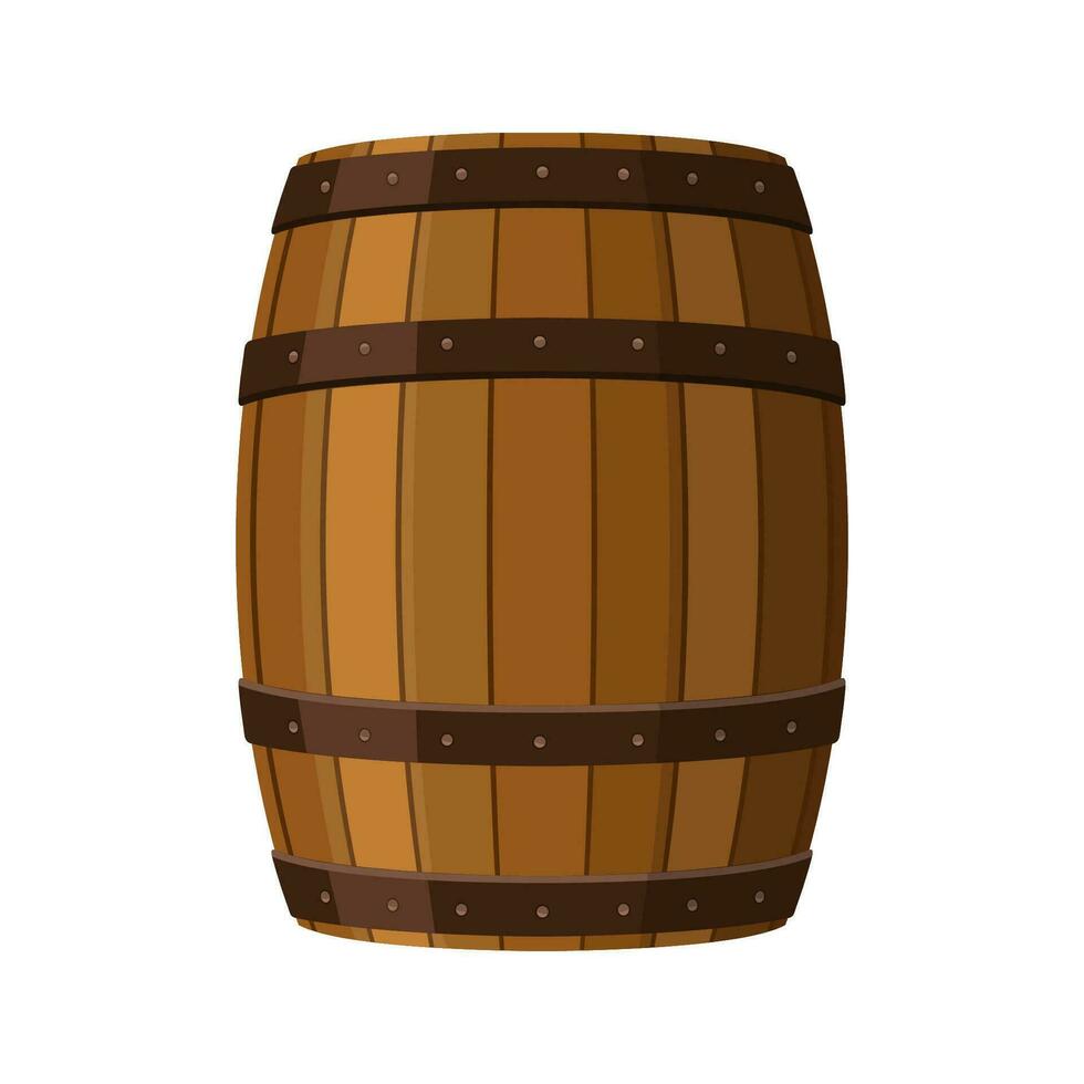 alkohol tunna, dryck behållare, trä- kagge ikon isolerat på vit bakgrund. tunna för vin, rom, öl eller krut. vektor illustration
