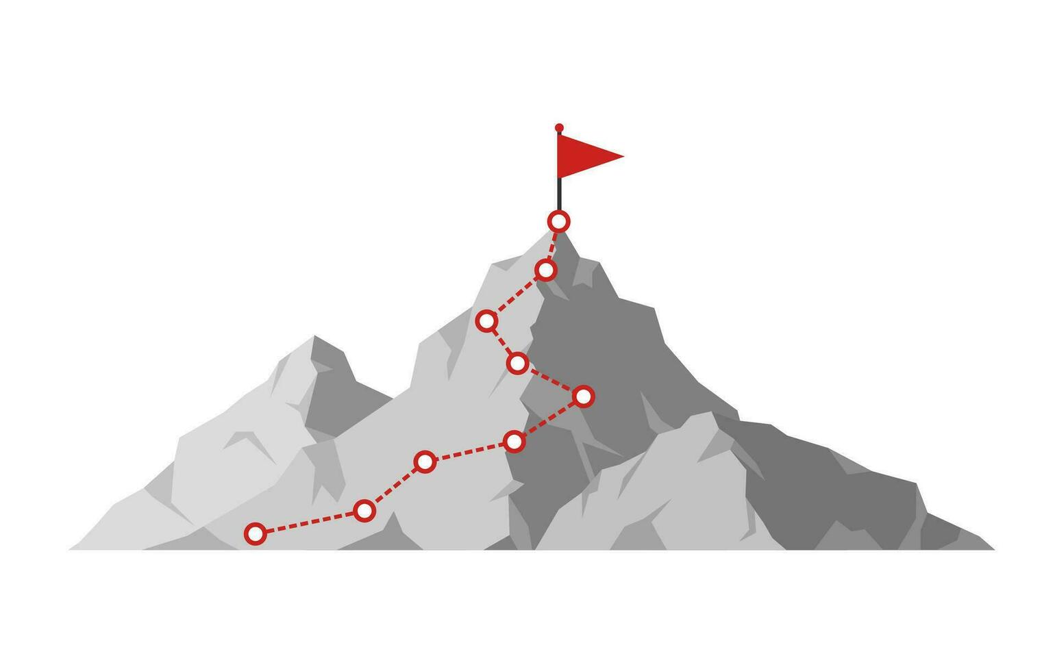 berg klättrande rutt till topp. vandring resa till de topp av de berg resa väg. rutt utmaning infographic karriär topp mål tillväxt planen resa till Framgång. företag klättrande vektor begrepp