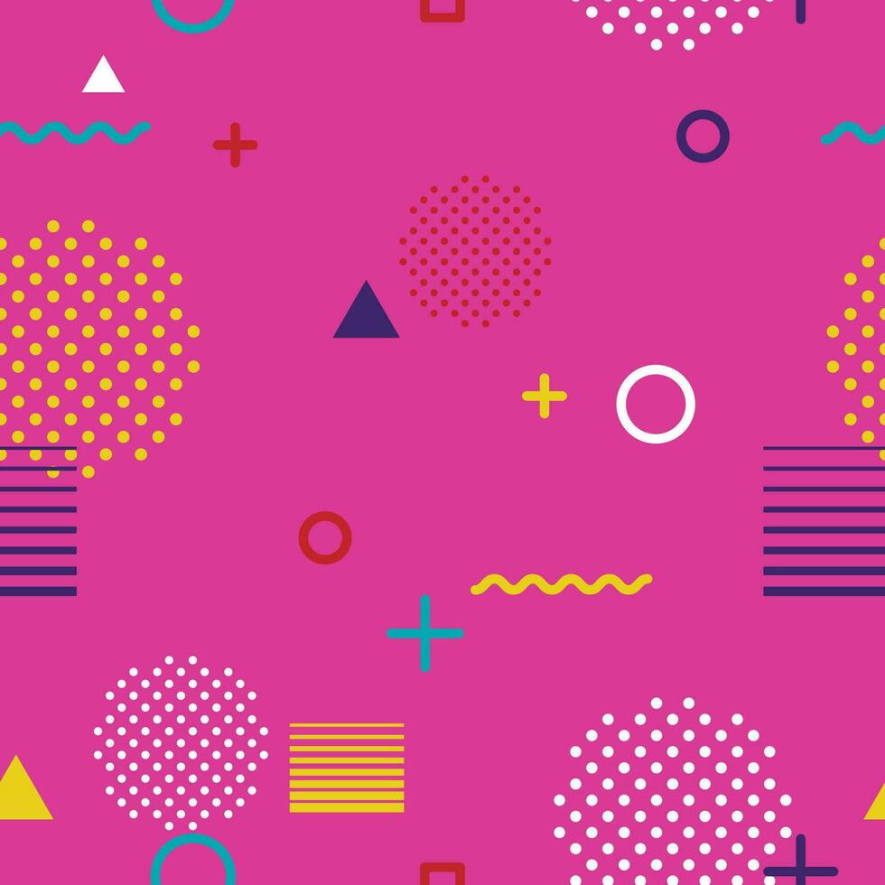 abstrakt geometrisk sömlös mönster i memphis stil på rosa bakgrund. mode 80-90-tal trender mönster, retro skraj grafisk med geometrisk former. tillämplig för banderoller, affischer, flygblad. vektor