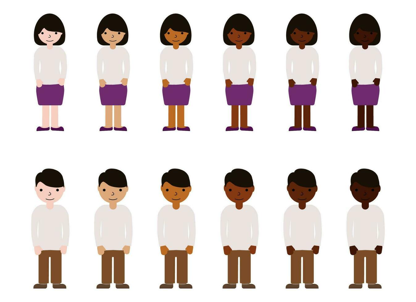 Frauen und Männer mit anders Haut Farbe. Erwachsene Menschen Rennen Diversität. multinational Vektor Illustration.