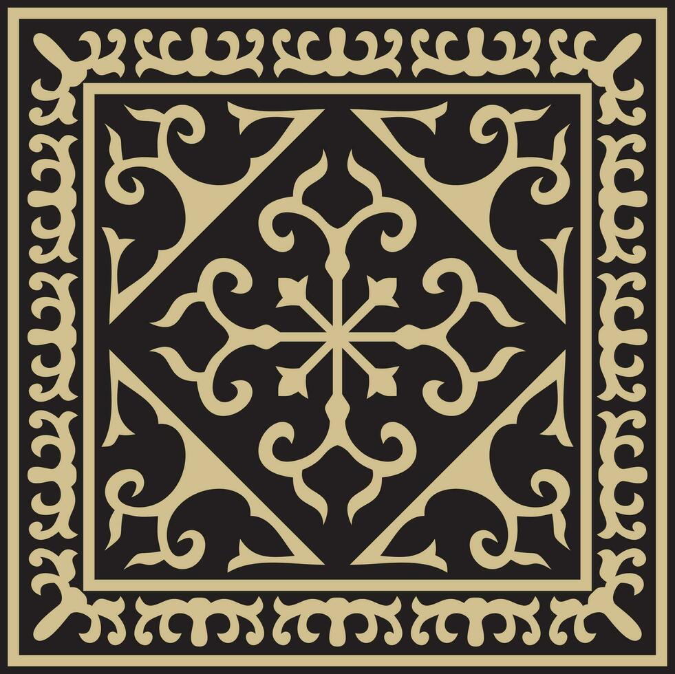 Vektor golden mit schwarz Platz kazakh National Ornament. ethnisch Muster von das Völker von das großartig Steppe, Mongolen, Kirgisen, Kalmücken, Burjaten