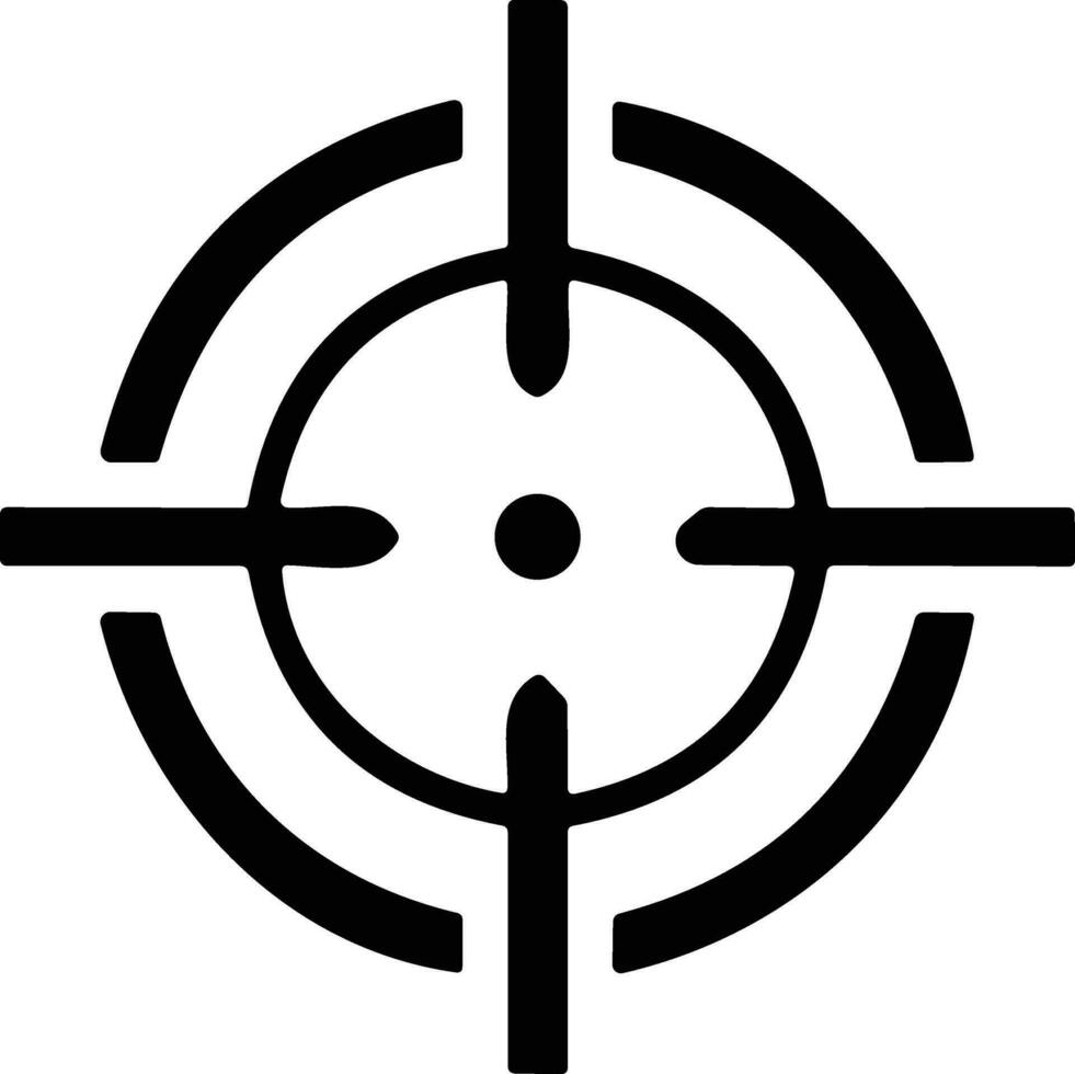 Ziel und Ziel. Ziel und Ziel, Targeting und Zielen. Fadenkreuz, Gewehr Sicht Vektor Symbol. Volltreffer, schwarz Ziel oder Ziel Symbol. Militär- Gewehr Umfang, Schießen Kennzeichen