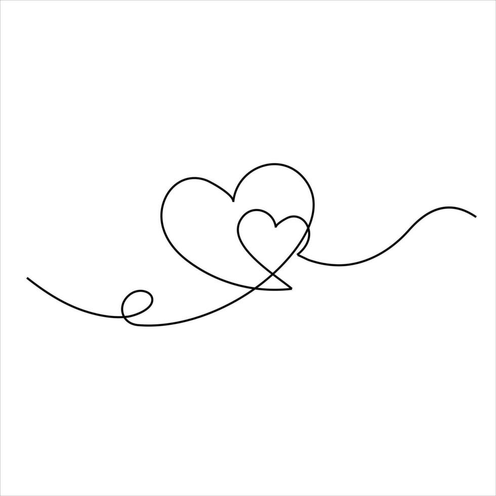 kontinuierlich Single Linie Zeichnung Herz Valentinstag Tag Liebe isoliert Hand gezeichnet Vektor Illustration
