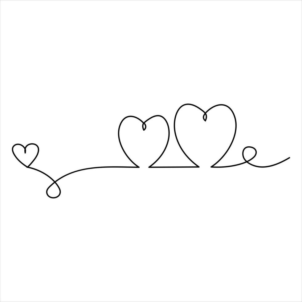 kontinuerlig enda linje teckning hjärta hjärtans dag kärlek isolerat hand dragen vektor illustration