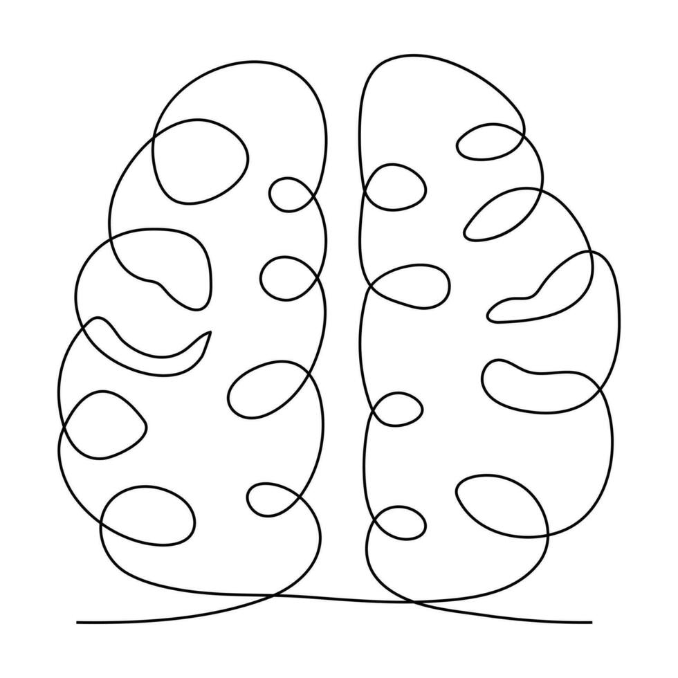 mänsklig hjärna kontinuerlig ett linje teckning av konst vektor illustration och intelligens översikt begrepp