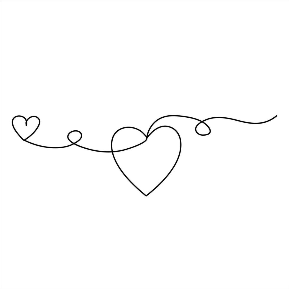 kontinuerlig enda linje teckning hjärta hjärtans dag kärlek isolerat hand dragen vektor illustration