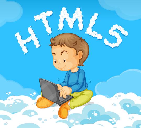 En ung man lutar html-kod vektor