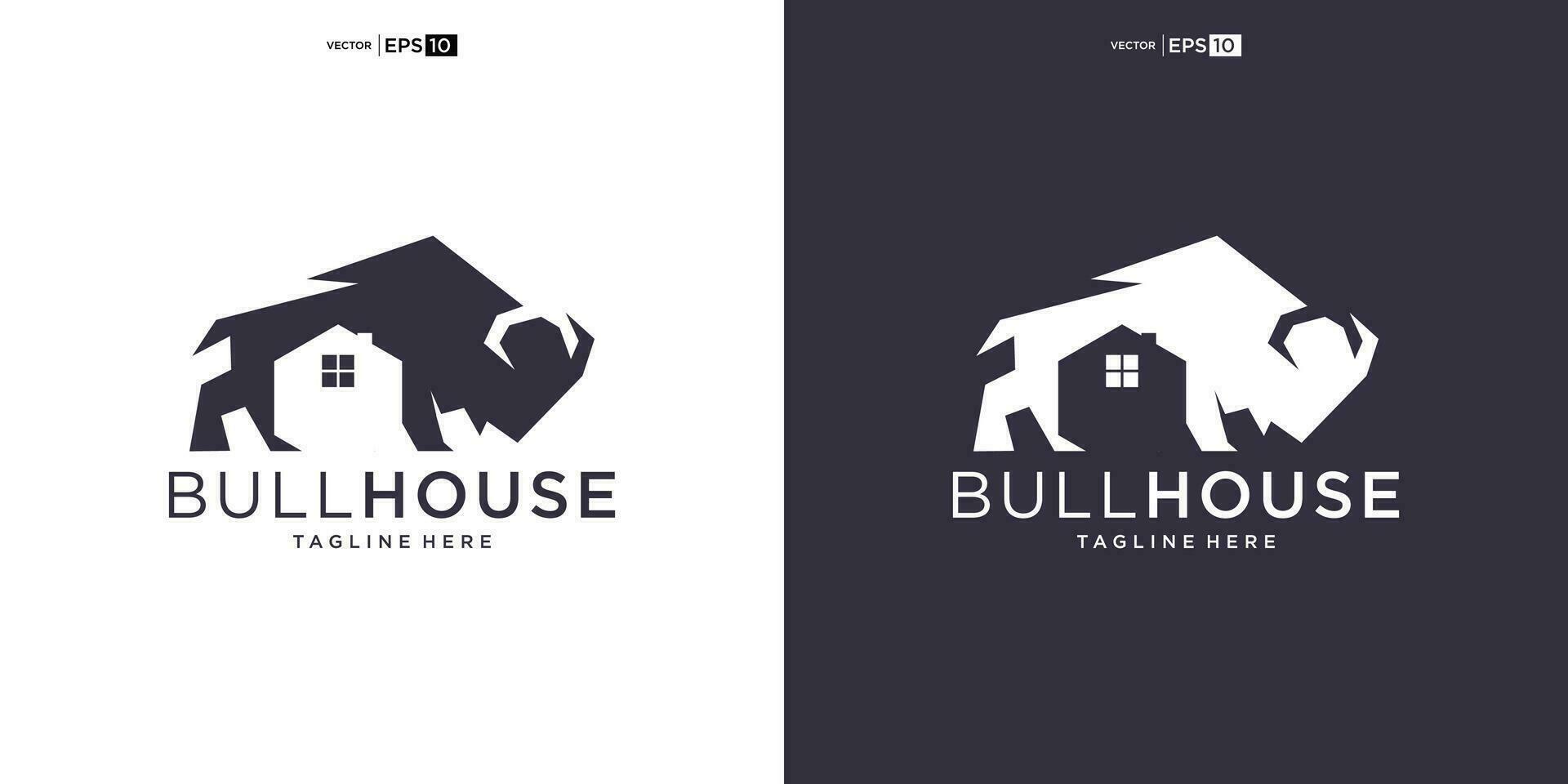 buffel tjur bison med hus logotyp design vektor ikon silhuett illustration