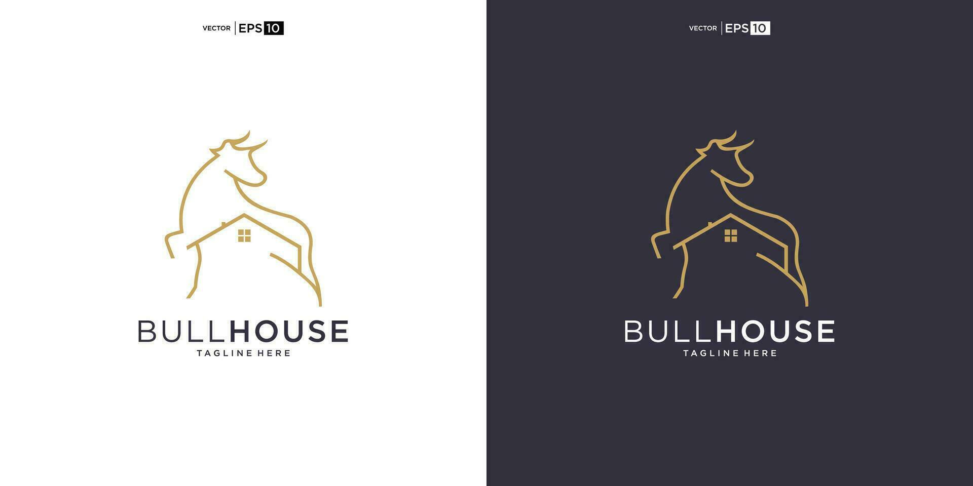 Büffel Stier Bison mit Haus Logo Design Vektor Symbol Silhouette Illustration