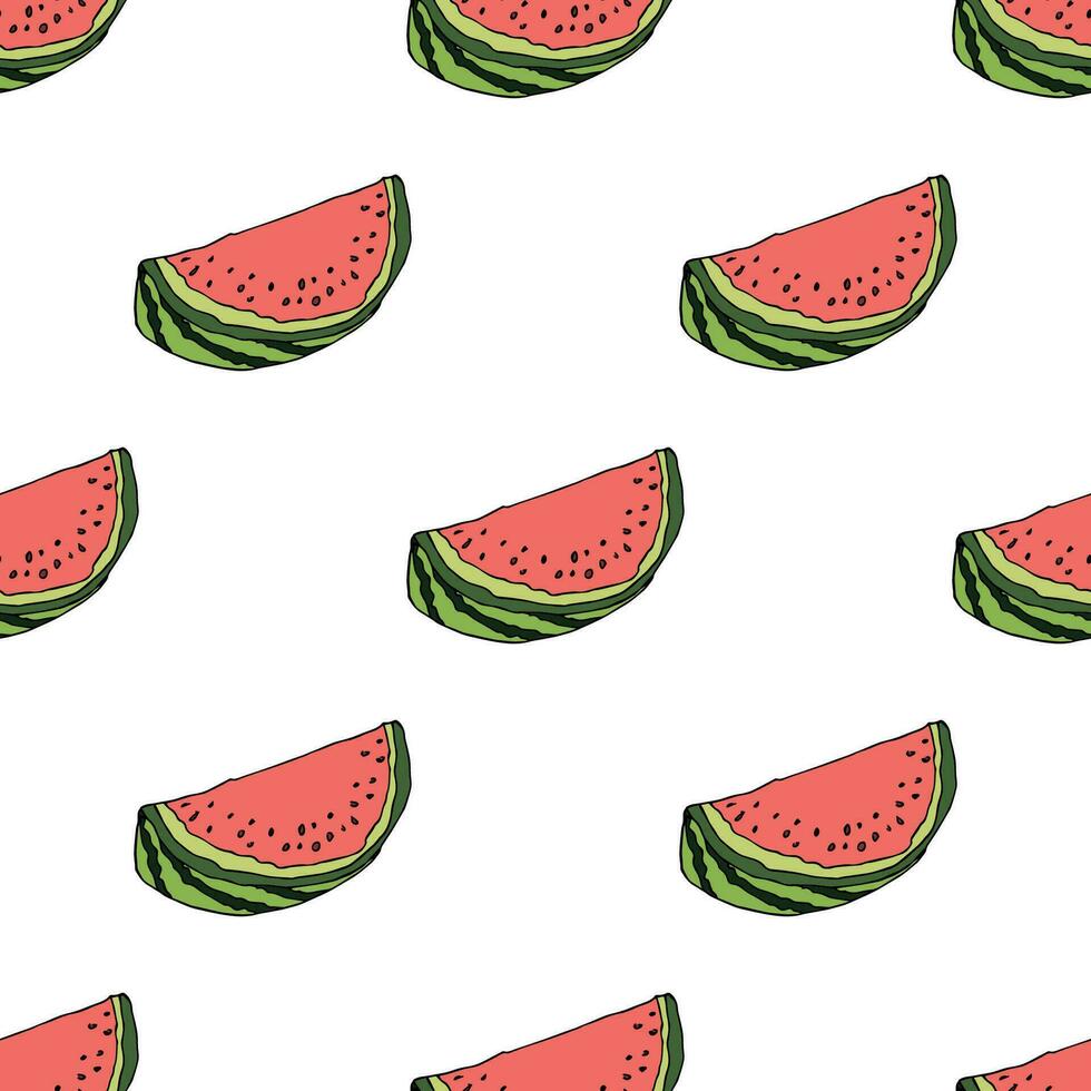 sömlös mönster med vattenmelon klotter för dekorativ skriva ut, omslag papper, hälsning kort, tapet och tyg vektor
