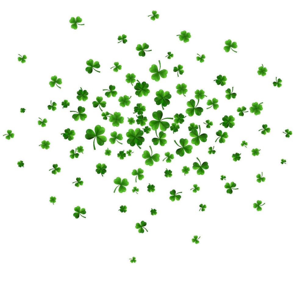 Heilige Patrick's Tag Rand mit Grün vier und Baum 3d Blatt Klee auf Weiß Hintergrund. irisch Glücklich und Erfolg Symbole. Vektor Illustration
