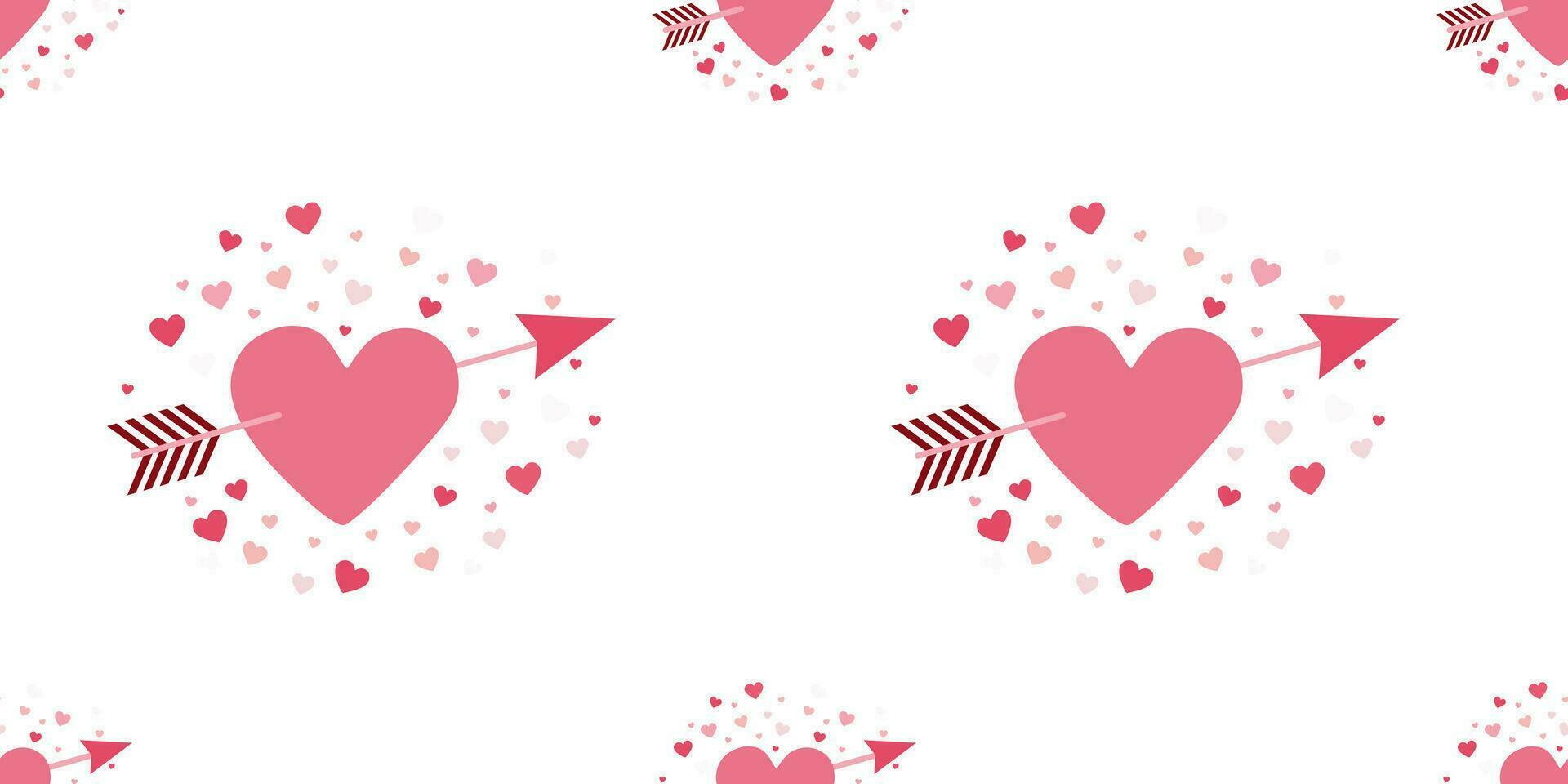 sömlös mönster med pilgenomborrad hjärta på vit bakgrund. vektor platt eller tecknad serie romantisk illustration för omslag papper mall, tyg, textil, tapet. härlig valentines dag begrepp.