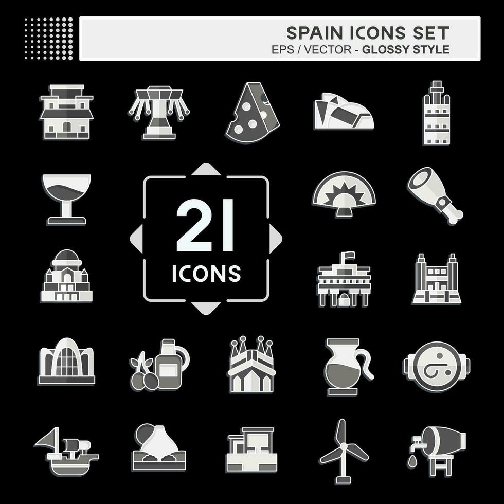 Symbol einstellen Spanien. verbunden zu Urlaub Symbol. glänzend Stil. einfach Design editierbar. einfach Illustration vektor